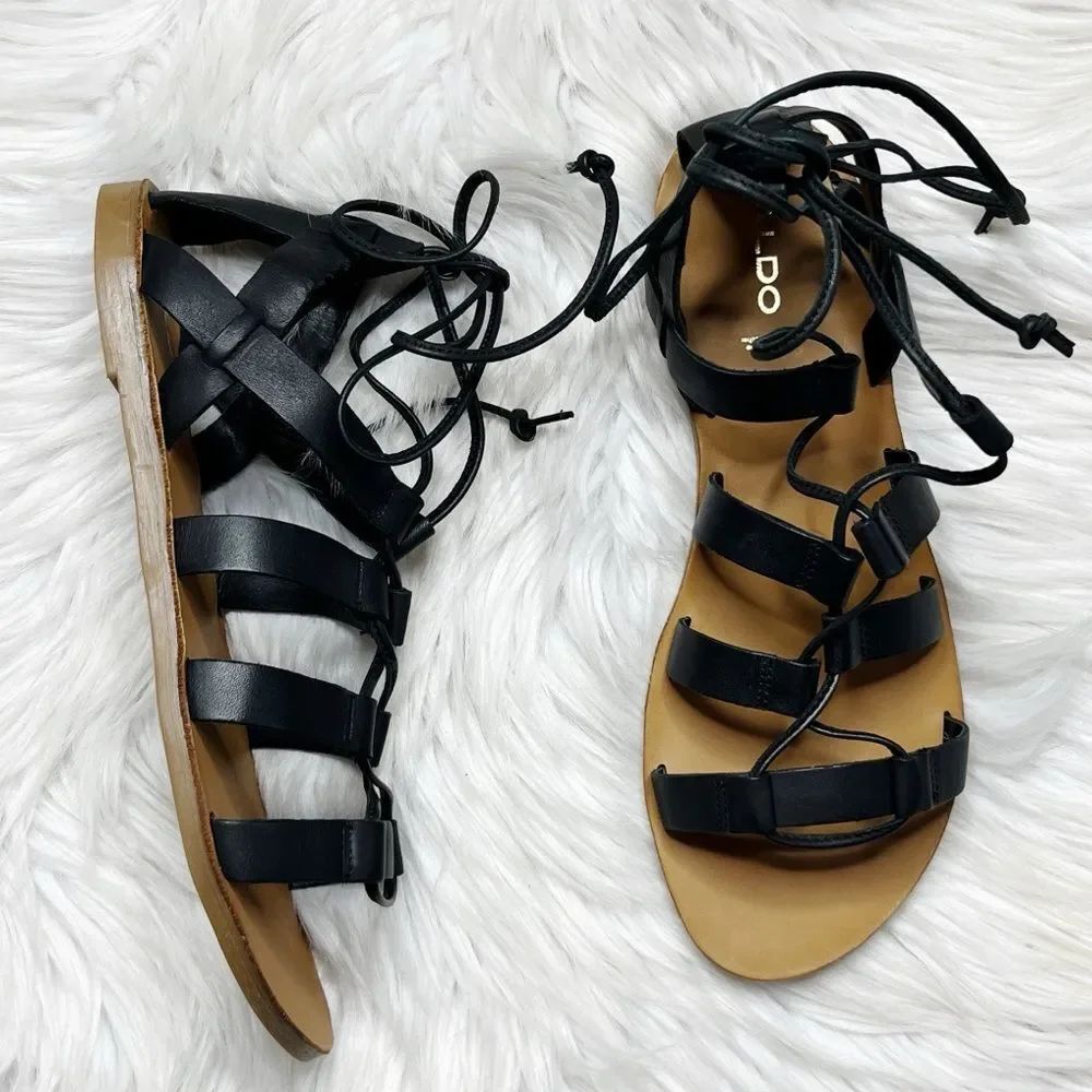 Aldo Jaeryan Flat Strappy Gladiator sandals Black & Tan Size 8.5